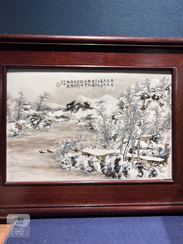 民国 段子安粉彩雪景图瓷板 - 图2
